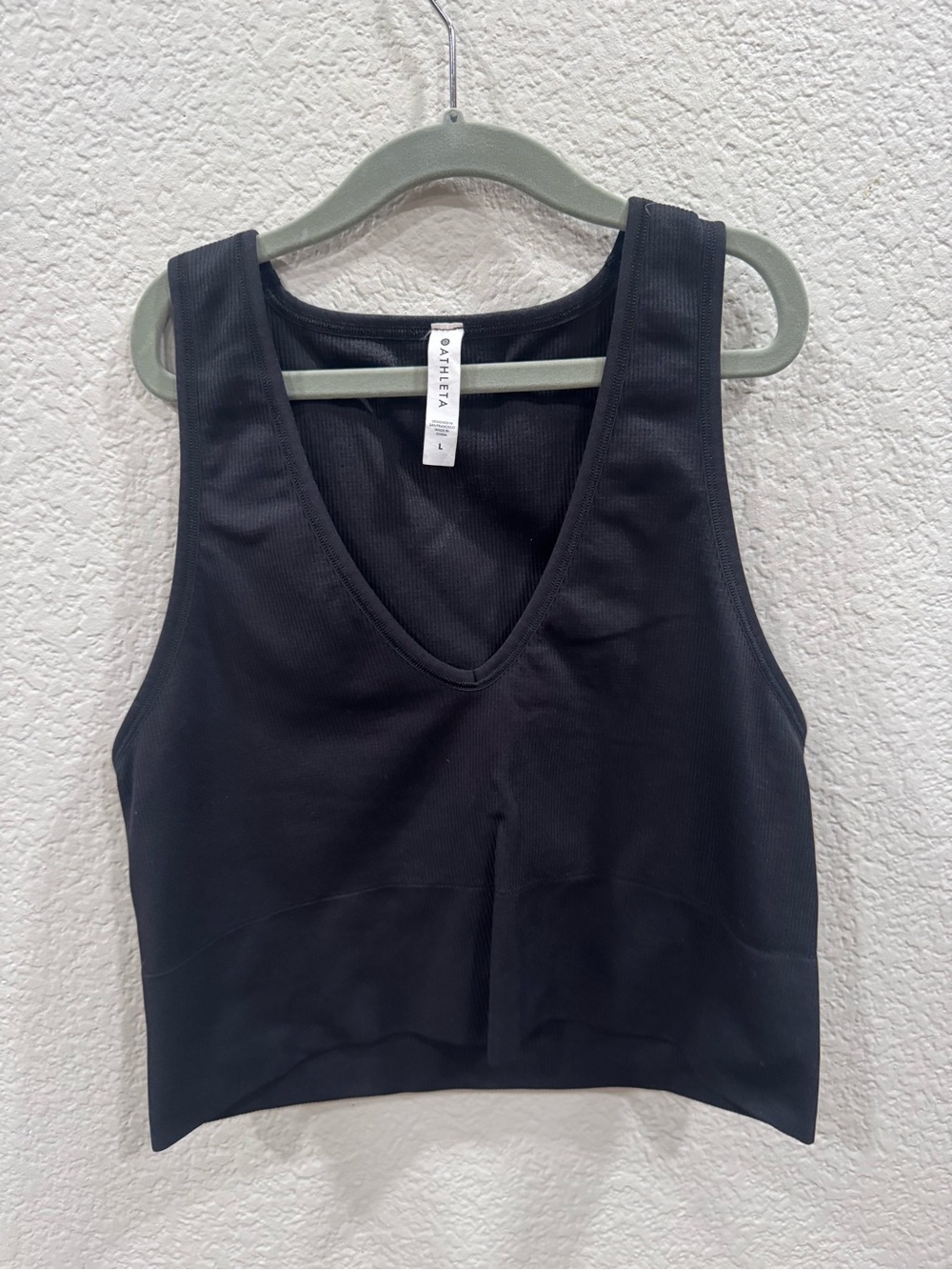 Athleta Aurora Black Ribbed V-Neck Crop Tank
